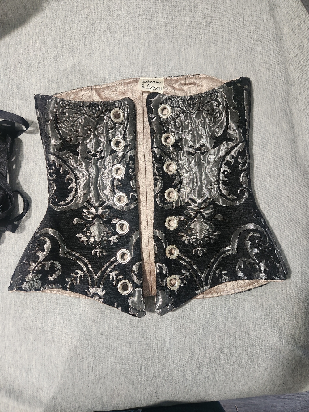 Ditd Black Medallion Wench Corset Brocade Silver Renaissance Faire Garb